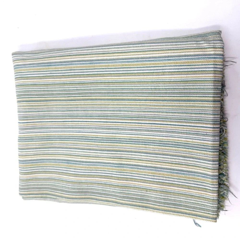 Woven Upholstery Fabric Sage Green Teal Cream Striped Textile 1/2 yd x 60